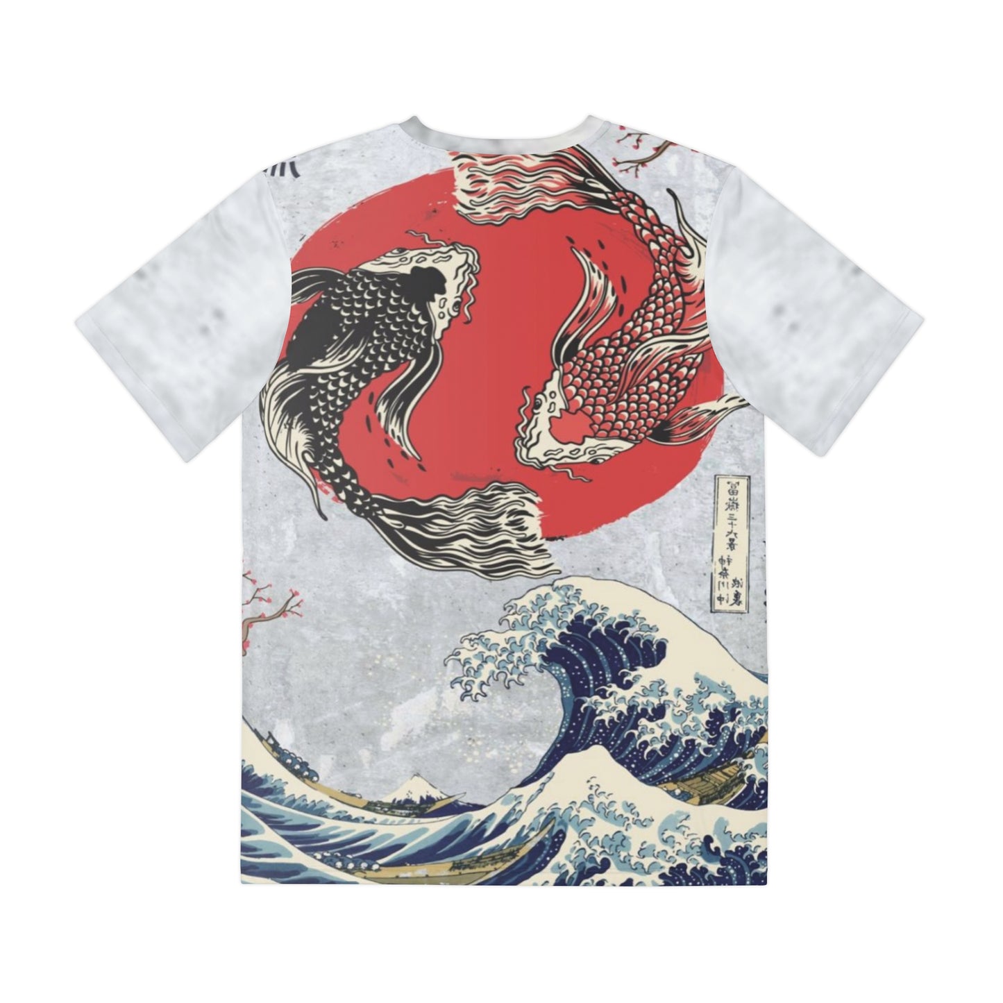 Koi Tsunami Wave Sublimation Tee, Red Sun Koi Fish Tee