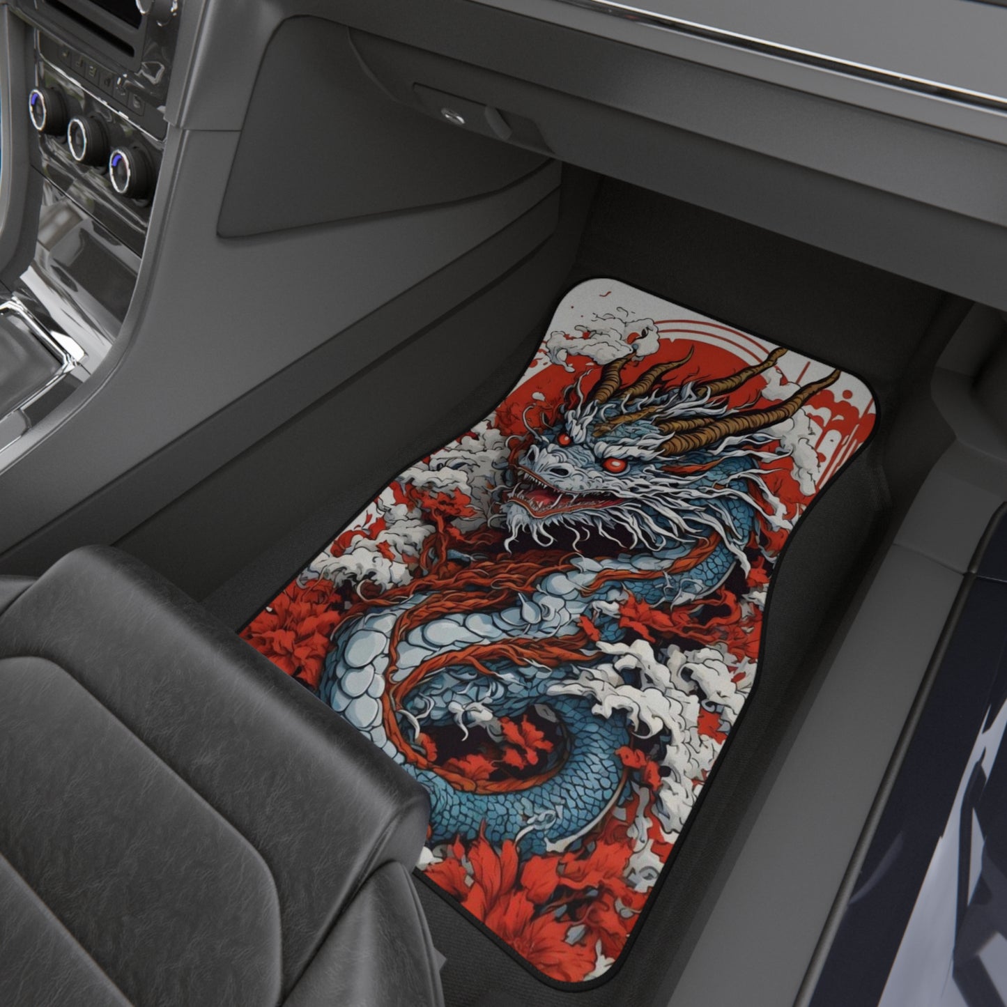 Blue Osaka Dragon JDM Car Mats (Set of 2), 90's Dragon Universal Floor Mats