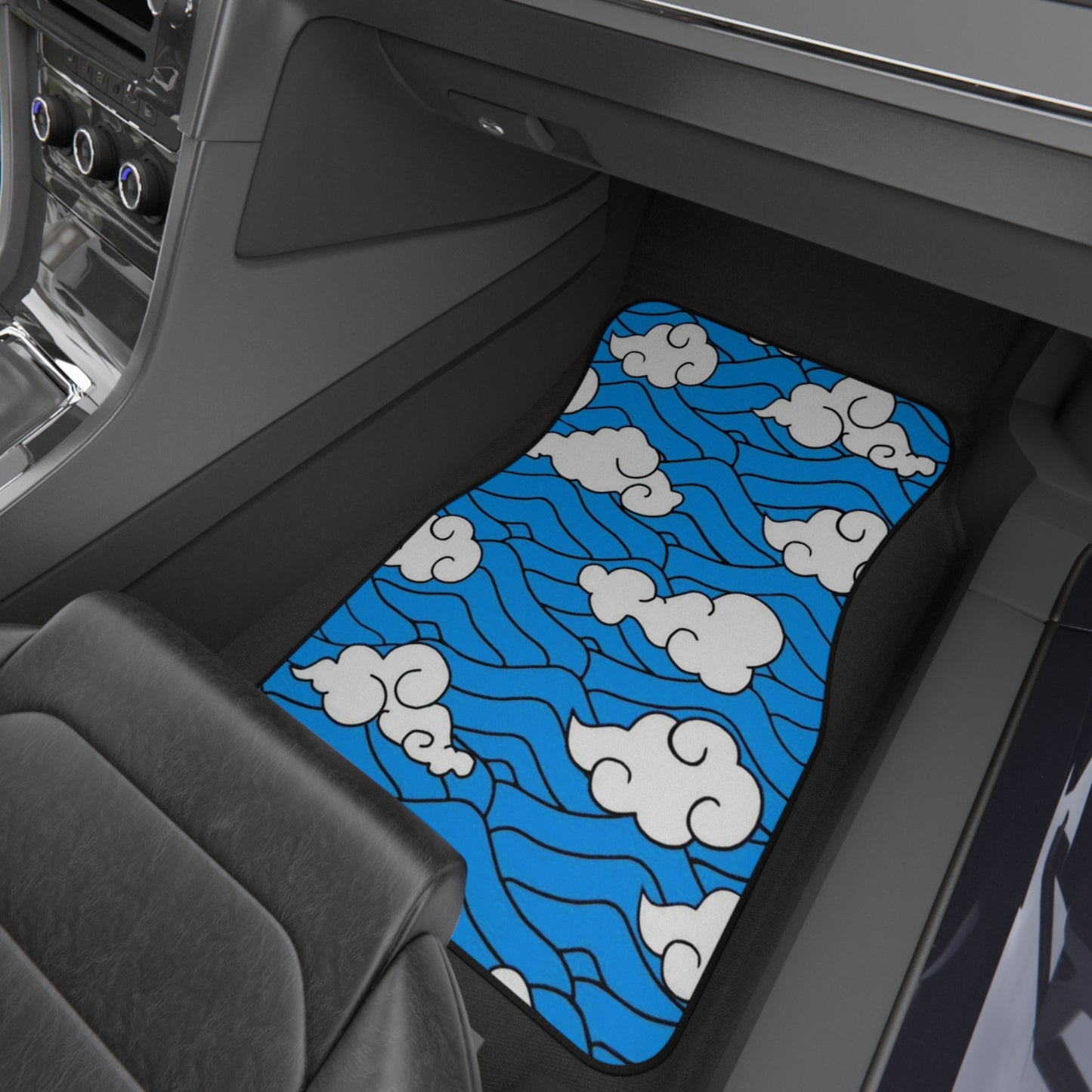 Blue Akatsuki Cloud JDM Car Mats (Set of 2), 90's Anime Universal Floor Mats, Japanese Art Car Mats