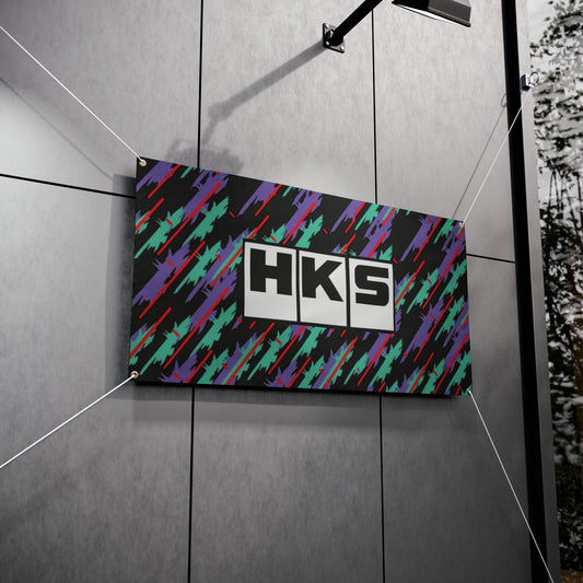 Vintage HKS Oil Slick Logo Racetrack Banner, JDM HKS Garage Banner, Hks Garage Vinyl Banner, Hks Drift Banner, Man Cave Decoration