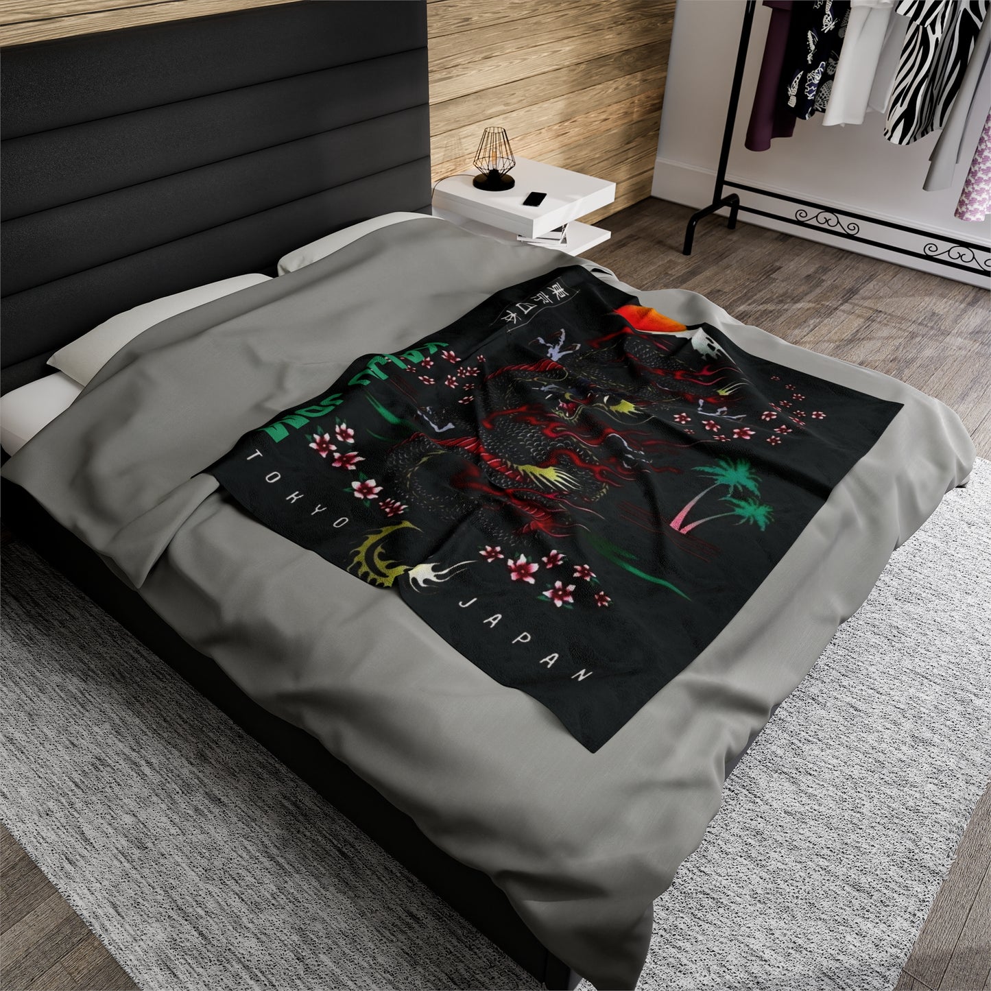 Japanese Dragon Velveteen Plush Blanket, Dragon Art Lover Throw Over Blanket