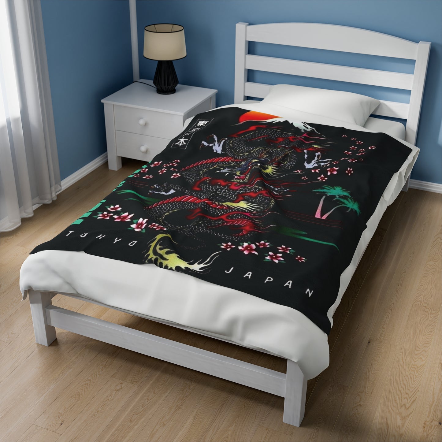 Japanese Dragon Velveteen Plush Blanket, Dragon Art Lover Throw Over Blanket