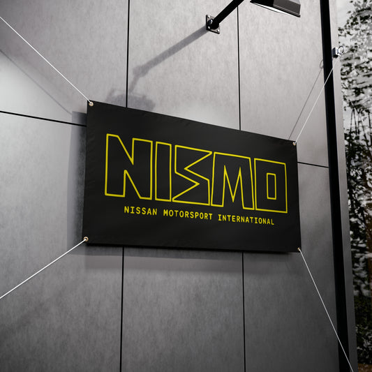 Vintage Nismo Old Gold Logo Racetrack Banner, JDM Garage Banner, Nismo Garage Vinyl Banner, Nismo Drift Banner, Man Cave Decoration