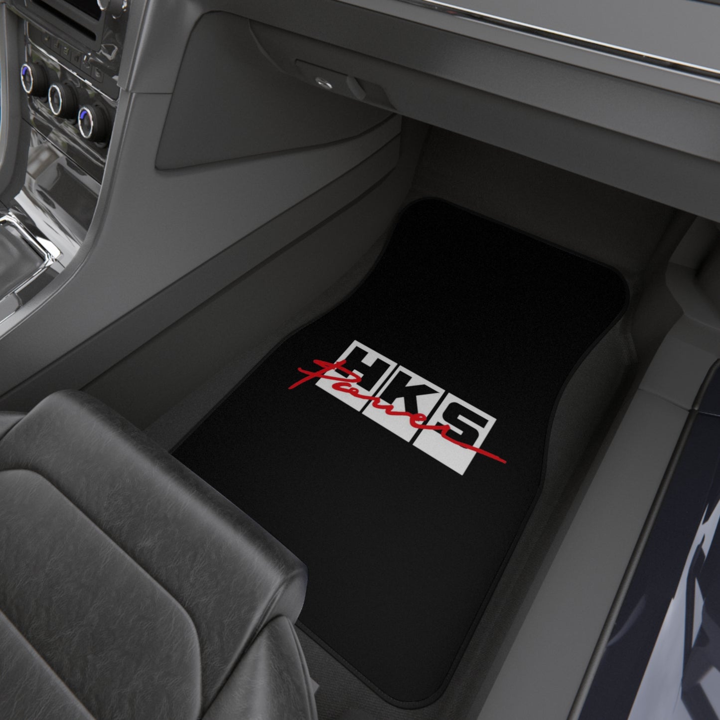 Black HKS Power Old Logo Tribute Car Mats (Set of 2), 90's JDM HKS Floor Mats Pair