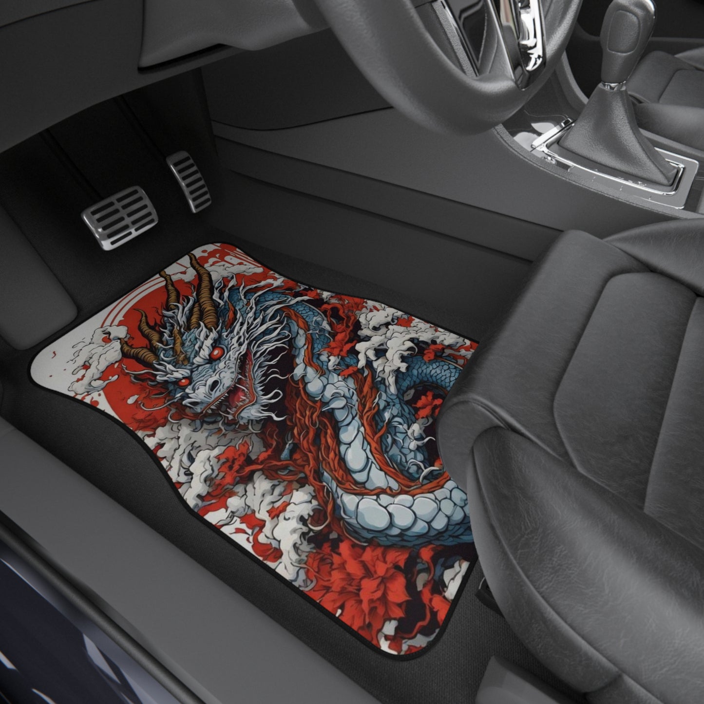 Blue Osaka Dragon JDM Car Mats (Set of 2), 90's Dragon Universal Floor Mats