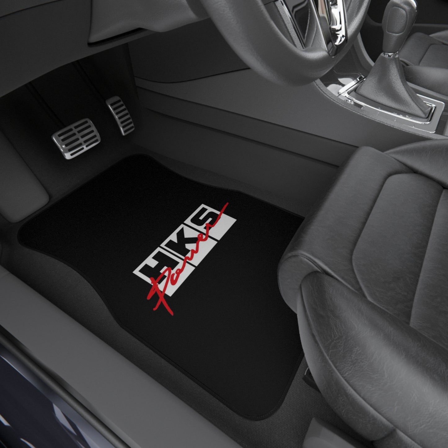 Black HKS Power Old Logo Tribute Car Mats (Set of 2), 90's JDM HKS Floor Mats Pair