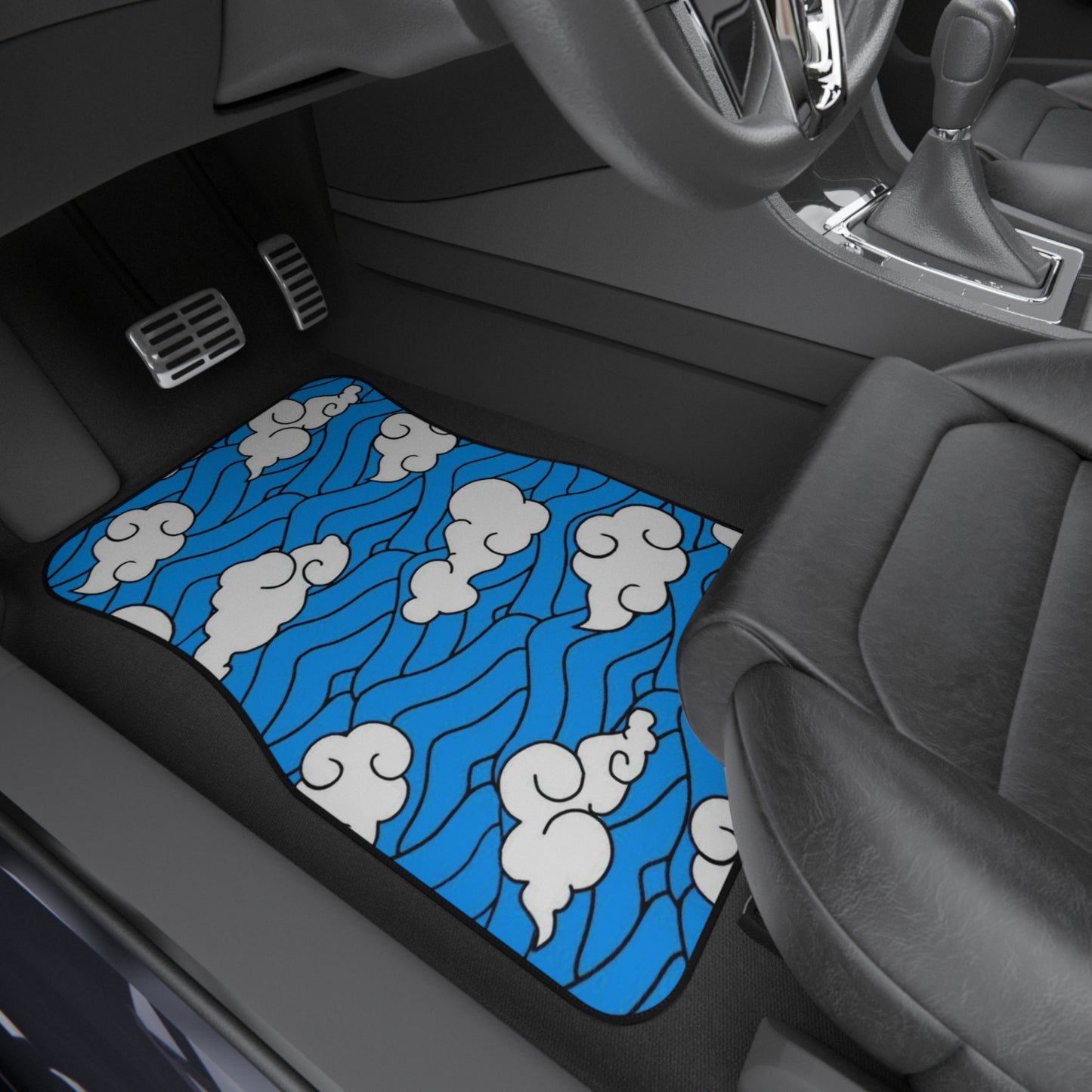 Blue Akatsuki Cloud JDM Car Mats (Set of 2), 90's Anime Universal Floor Mats, Japanese Art Car Mats