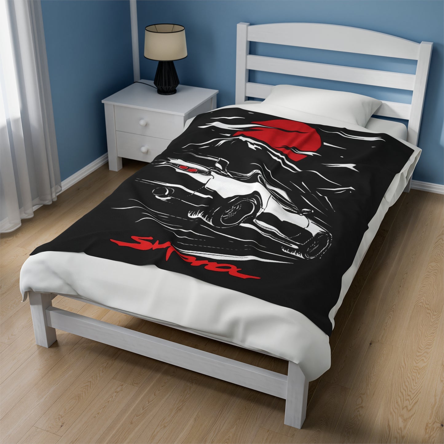 Toyota MK4 Supra Silhouette Velveteen Plush Blanket, JDM MK4 Supra  Lover Throw Over Blanket
