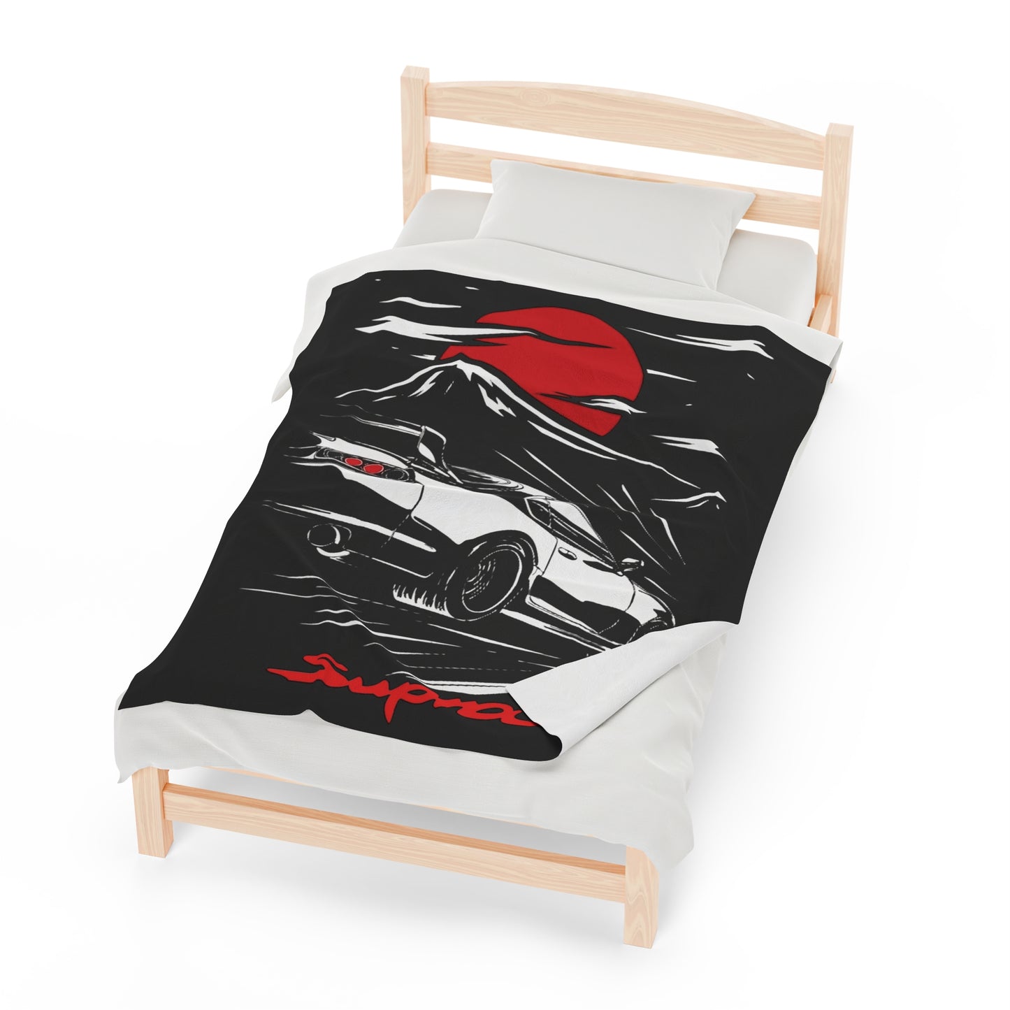 Toyota MK4 Supra Silhouette Velveteen Plush Blanket, JDM MK4 Supra  Lover Throw Over Blanket