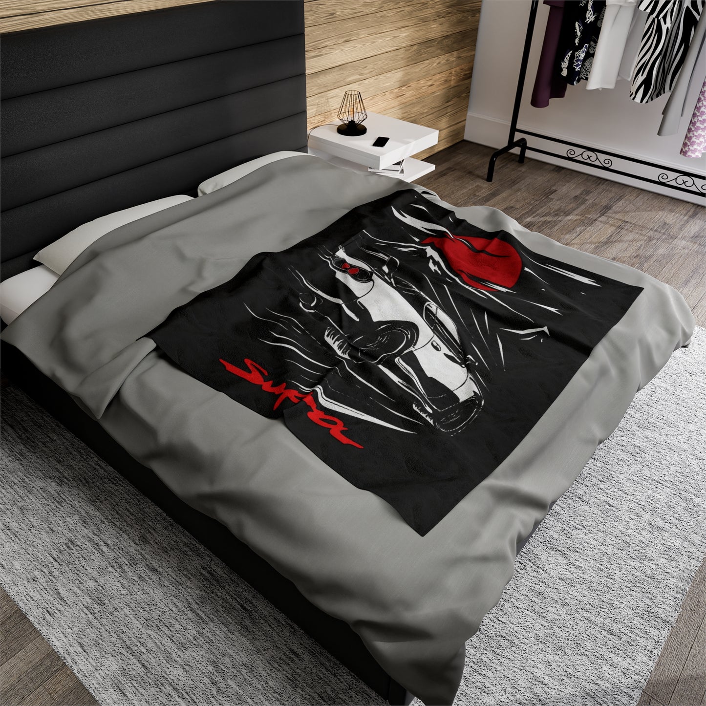 Toyota MK4 Supra Silhouette Velveteen Plush Blanket, JDM MK4 Supra  Lover Throw Over Blanket