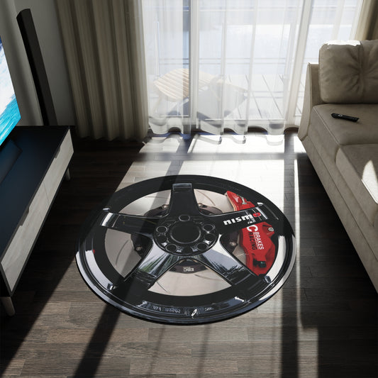 Novelty Black Nismo LMGT4 Wheel Area Rug, Rays Wheel Rug, Volk Rays Wheel Carpet, Dorm Room Decor Rug, Dad Gift, Boyfriend Gift