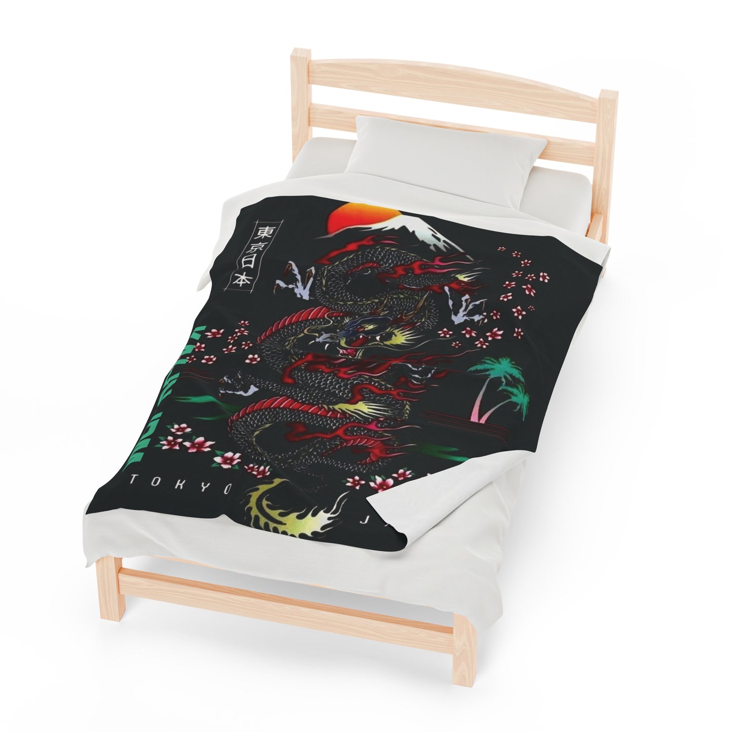 Japanese Dragon Velveteen Plush Blanket, Dragon Art Lover Throw Over Blanket