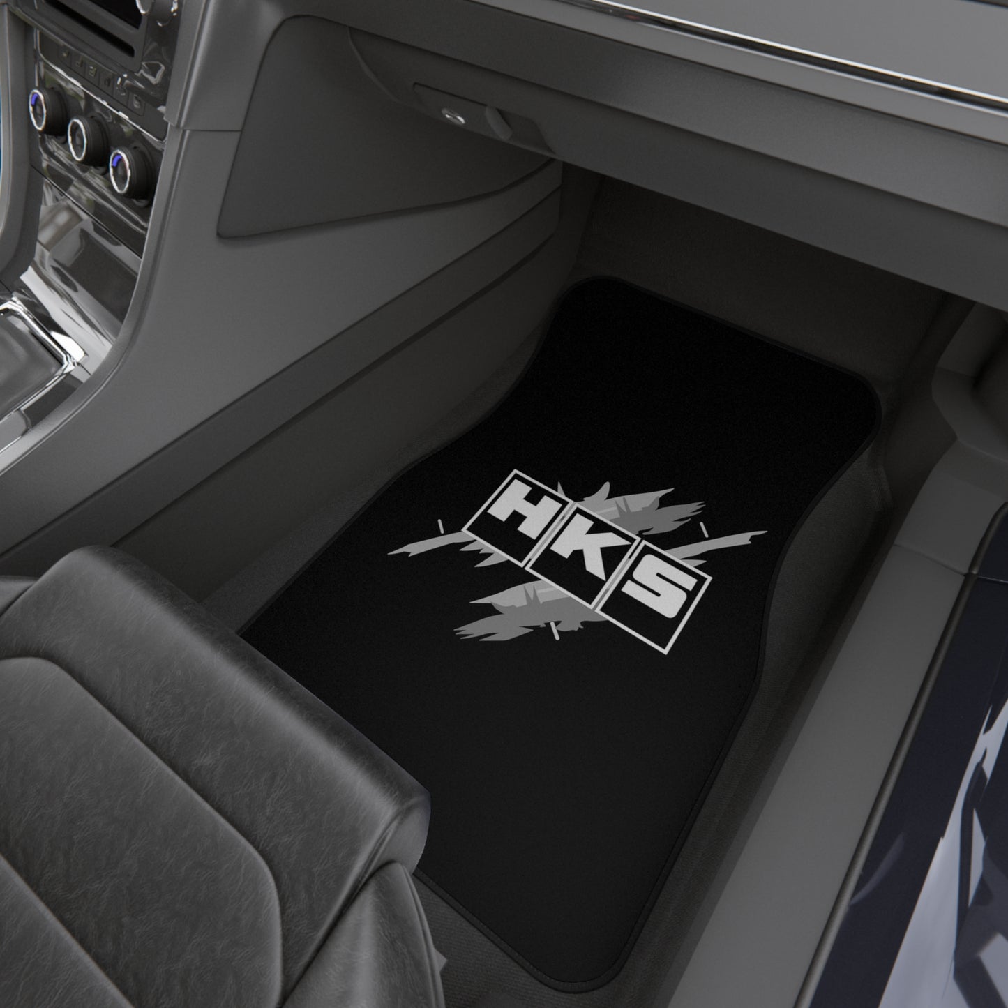 Black HKS Old Logo Tribute Car Mats (Set of 2), 90's JDM HKS Floor Mats Pair